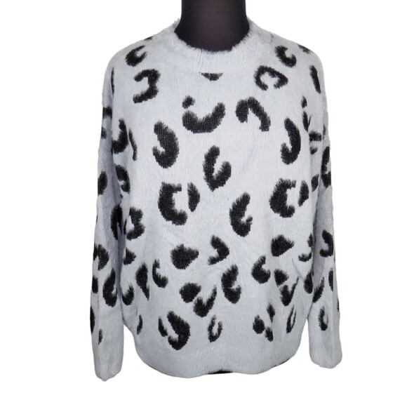 Debut Gray Leopard Print Faux Mohair Shaggy Long Sleeve Sweater Plus Size 3X - Picture 9 of 9